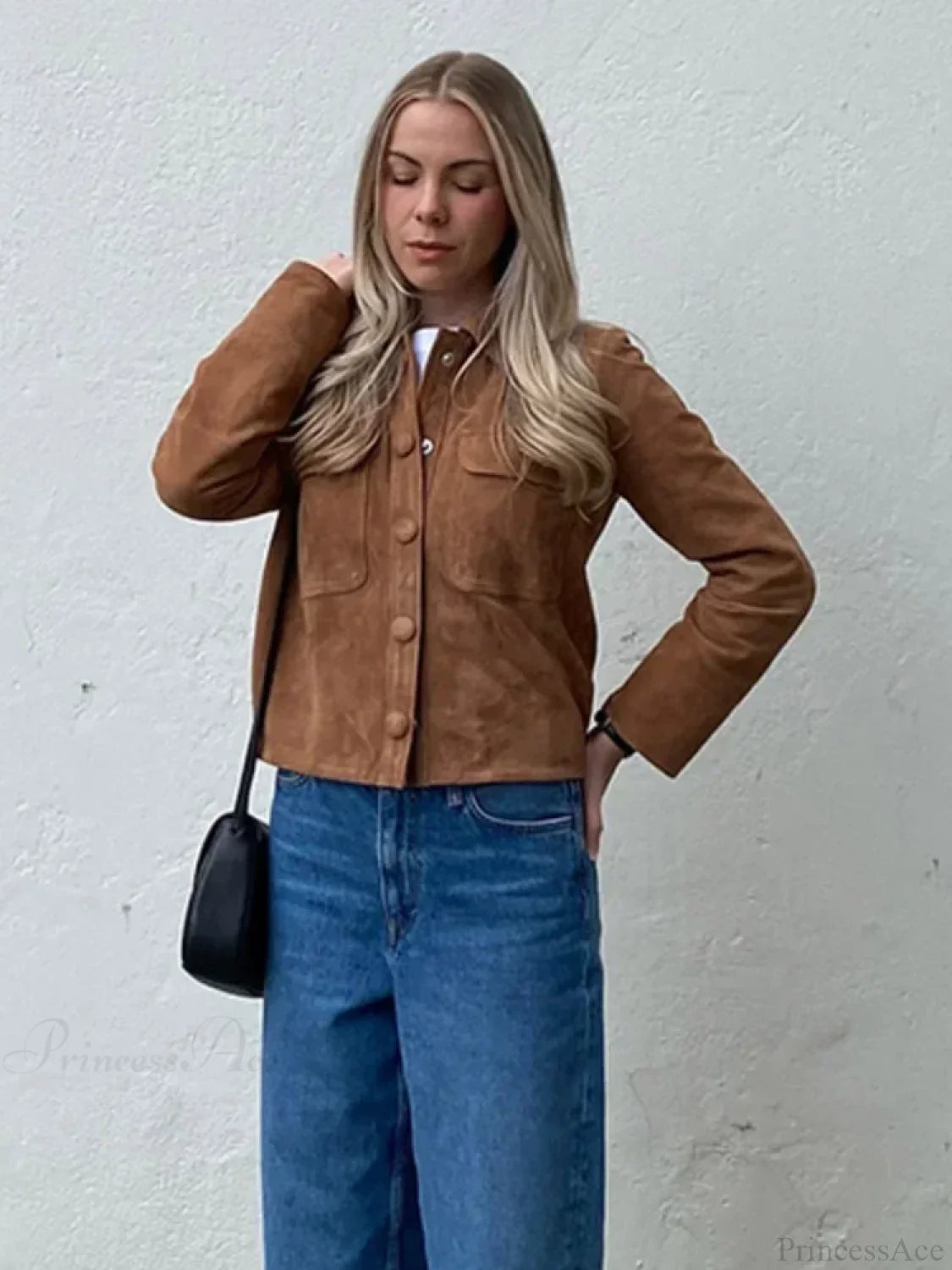 Brown Woolen Long Sleeve Short Coat