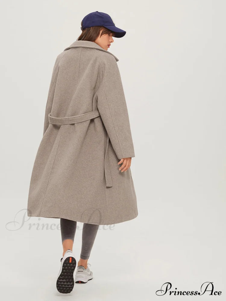 Brushed Belted Graceful Long Overcoat Coats-L