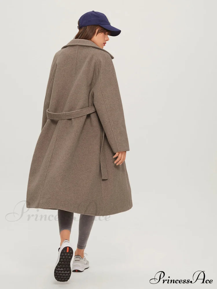 Brushed Belted Graceful Long Overcoat Coats-L