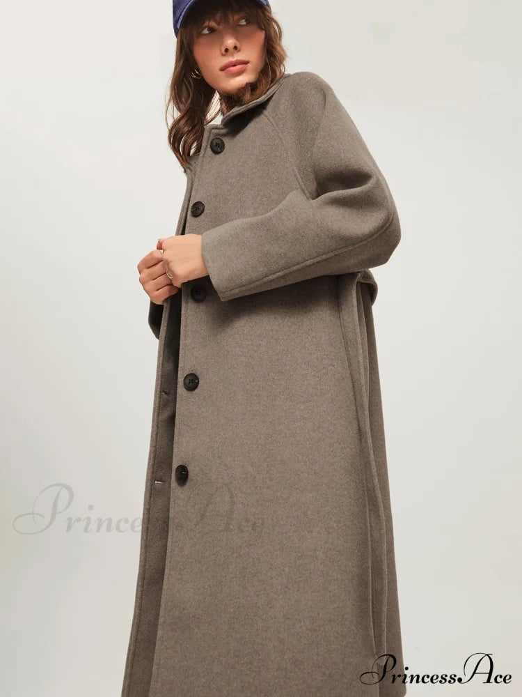 Brushed Belted Graceful Long Overcoat Coats-L