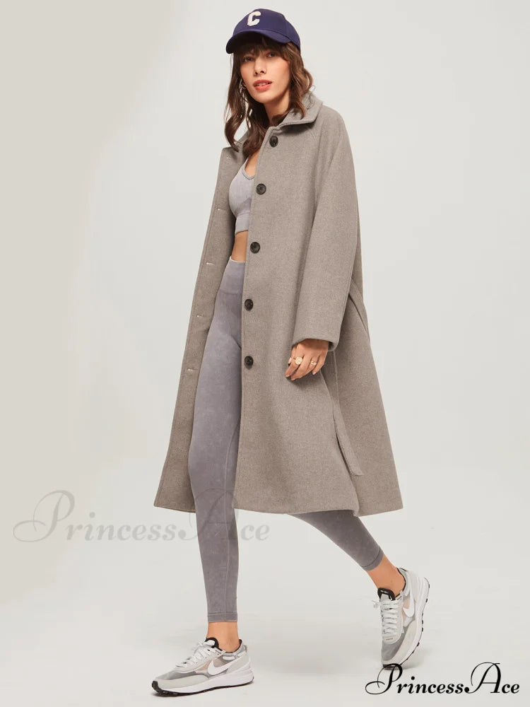 Brushed Belted Graceful Long Overcoat Lightkhaki / Xs Coats-L