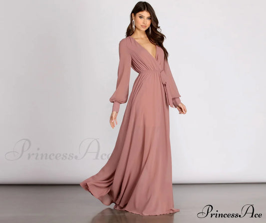 Bryn Chiffon Stylish A-Line Formal Dress Mauve / S S.o. Long Dresses