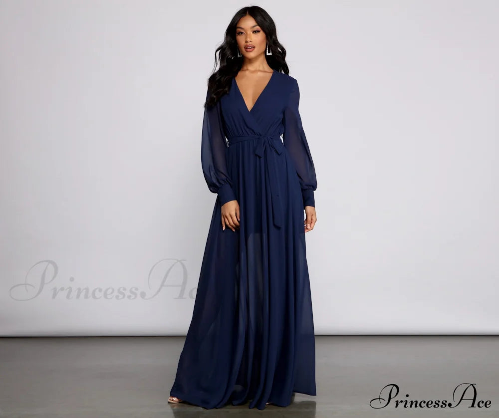 Bryn Chiffon Stylish A-Line Formal Dress Navy / S S.o. Long Dresses