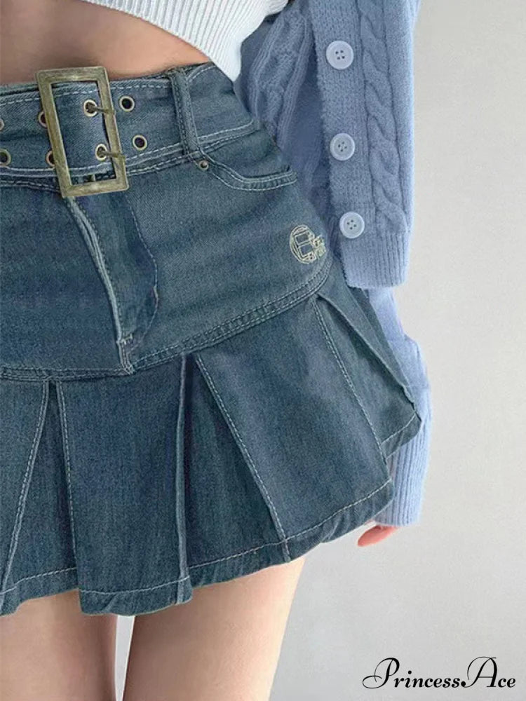 Buckle Belt Low Trendy Waist Denim Mini Skirt Skirts