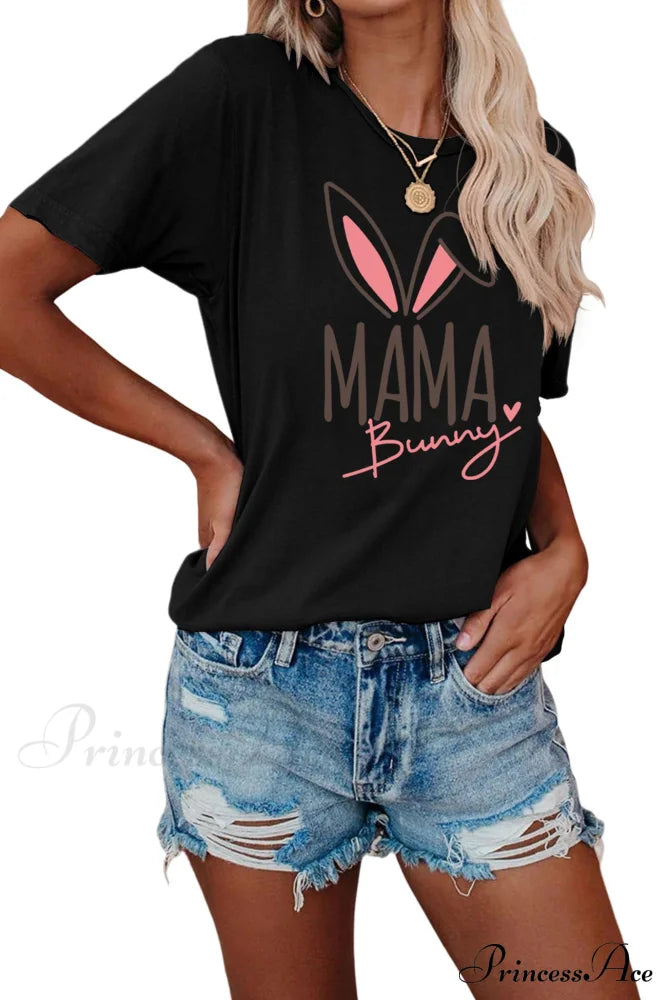 Bunny Graphic T-Shirt For Moms Balck / S Tees