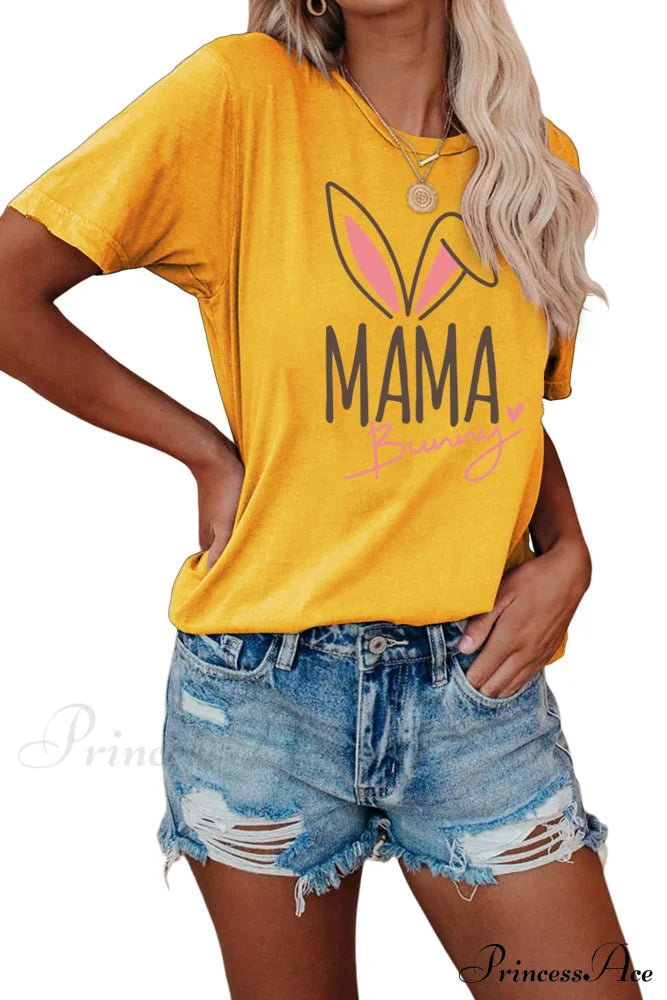 Bunny Graphic T-Shirt For Moms Mustard Yellow / S Tees