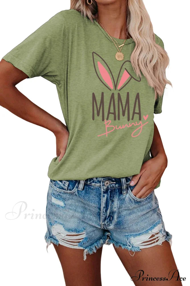 Bunny Graphic T-Shirt For Moms Olive Green / S Tees