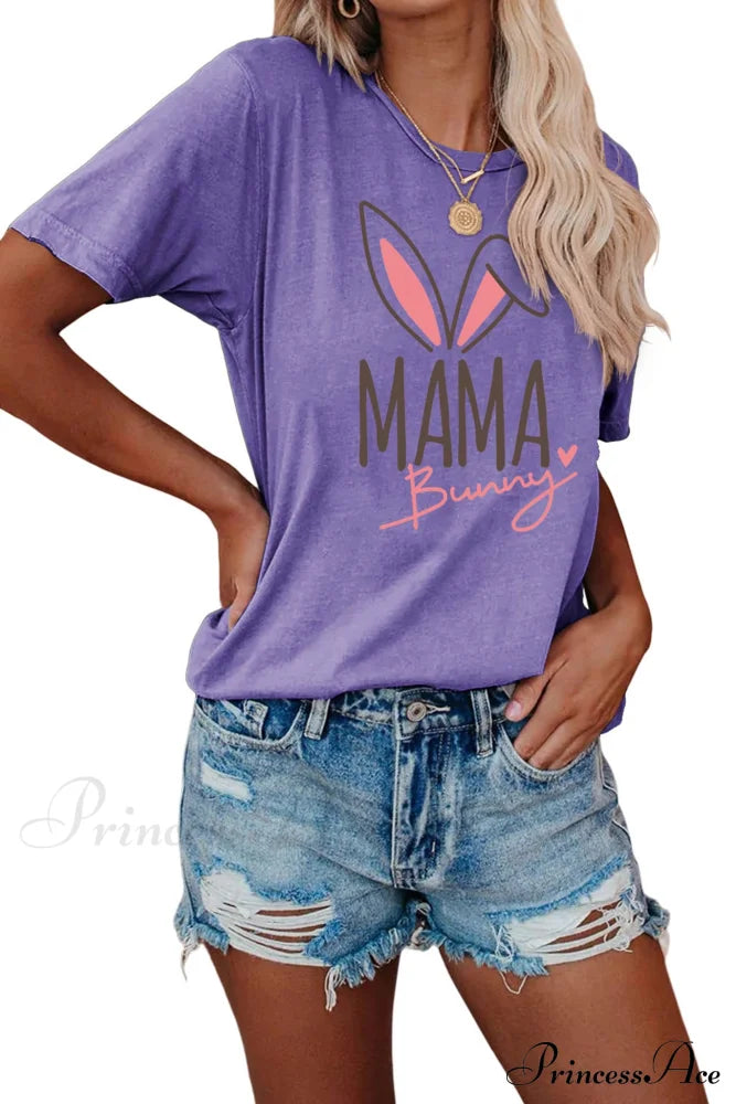 Bunny Graphic T-Shirt For Moms Purple / S Tees