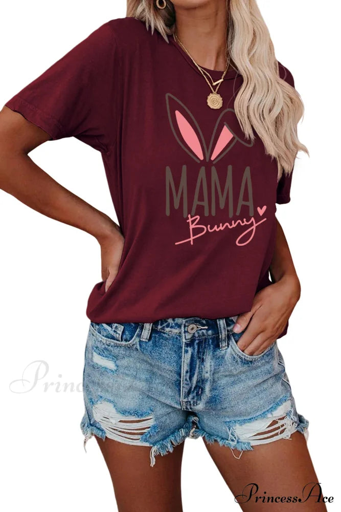 Bunny Graphic T-Shirt For Moms Wine Red / S Tees