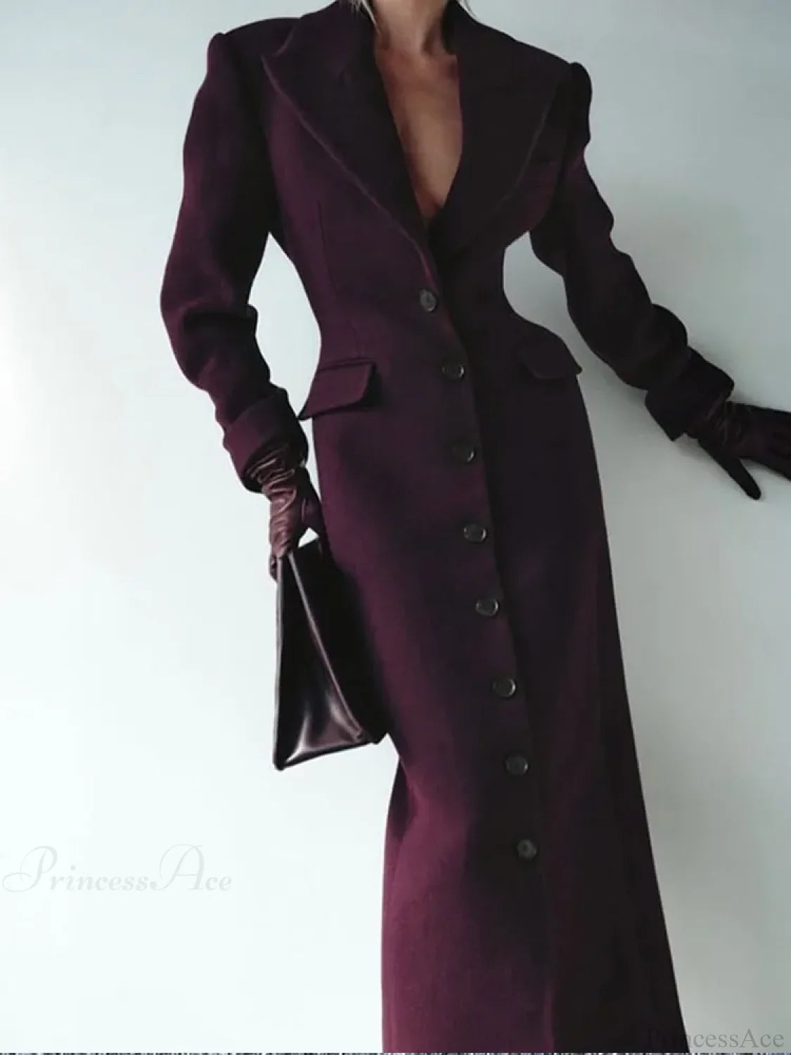 Burgundy Fake Pockets Overcoat burgundy red / S