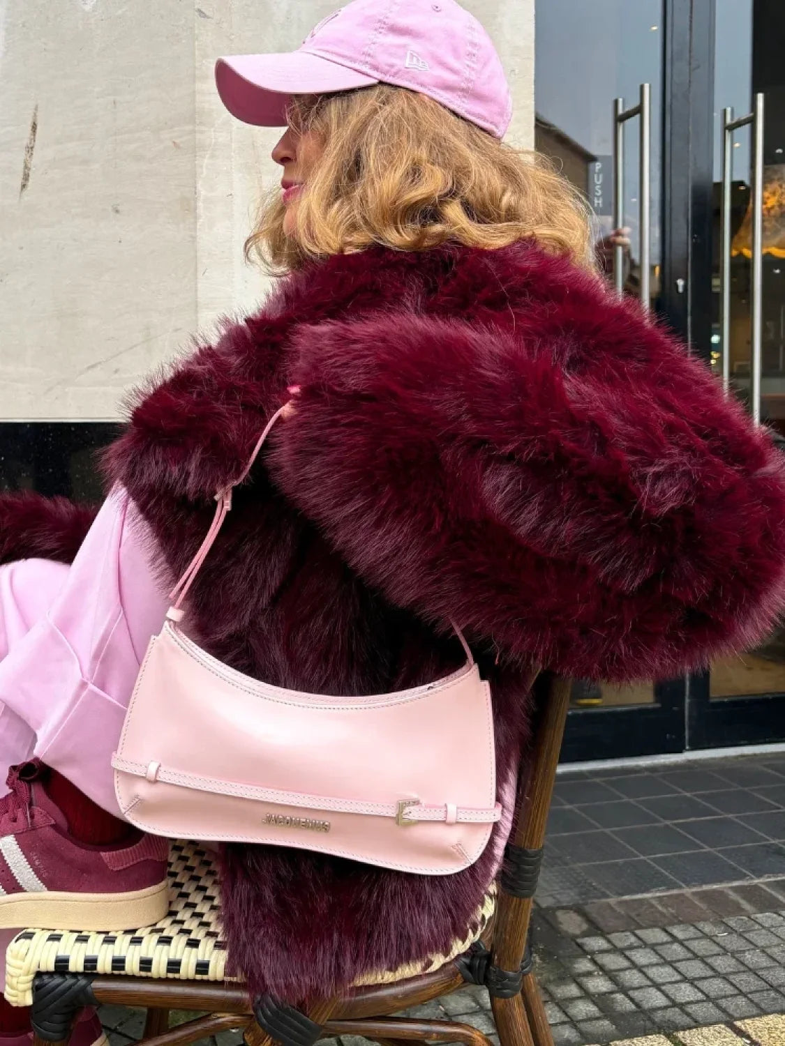 Burgundy Fluffy Lapel Short Coat