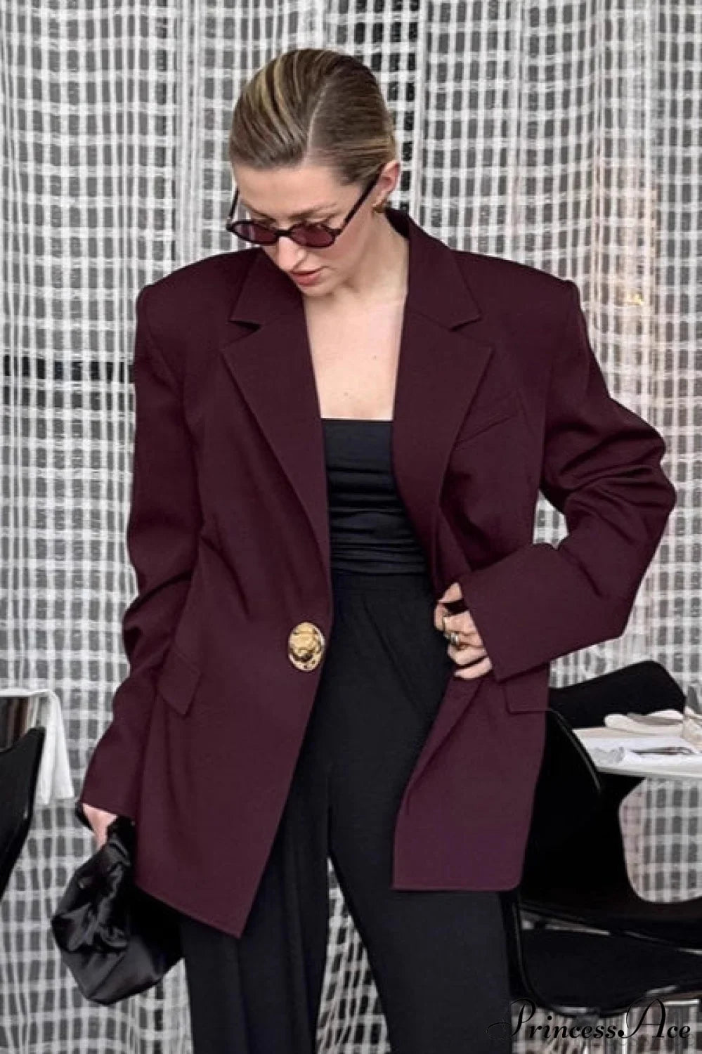Burgundy Loose Tailored Professional Retro Coat Burgundy / S