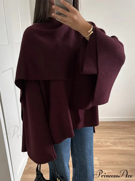 Burgundy Scarf Collar Wool Coat A Wine Red / S Coats-241208