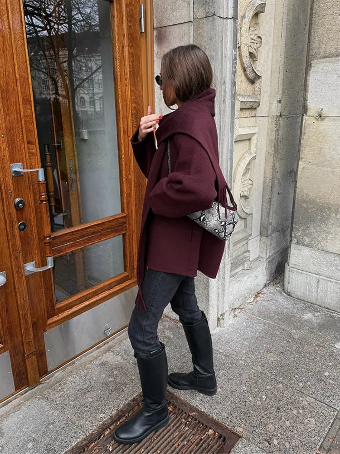 Burgundy Woolen Blends Short Coat