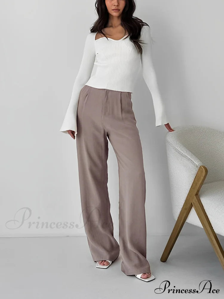 Business Casual Pleat Trendy Wide Leg Dress Pants