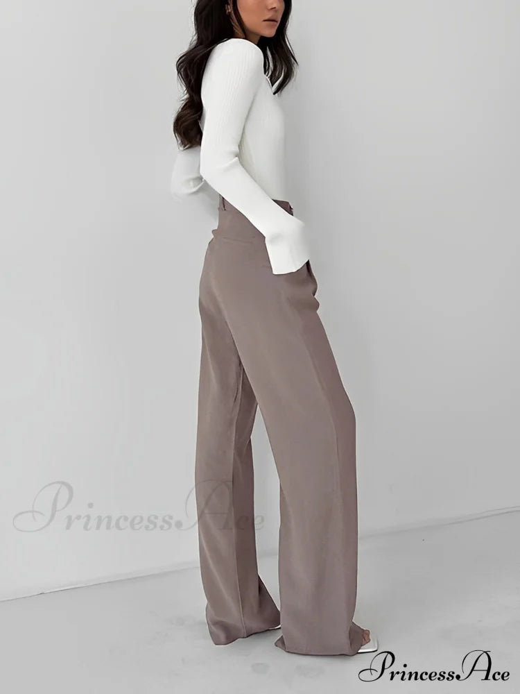 Business Casual Pleat Trendy Wide Leg Dress Pants