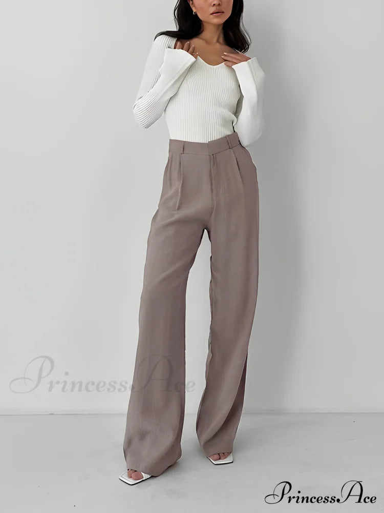 Business Casual Pleat Trendy Wide Leg Dress Pants