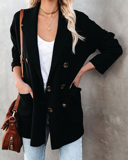 Black Business Casual Pocketed Knit Blazer