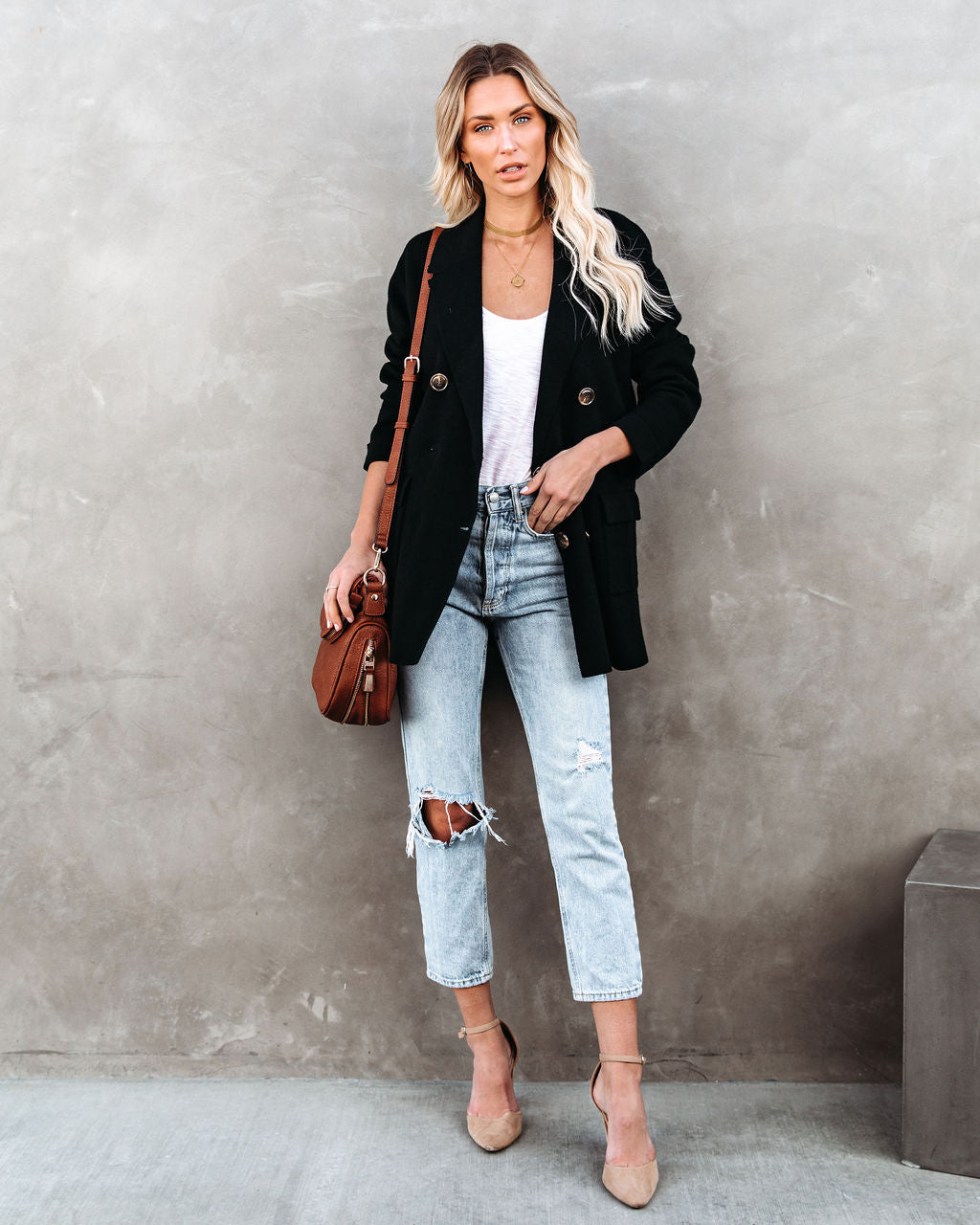 Black Business Casual Pocketed Knit Blazer