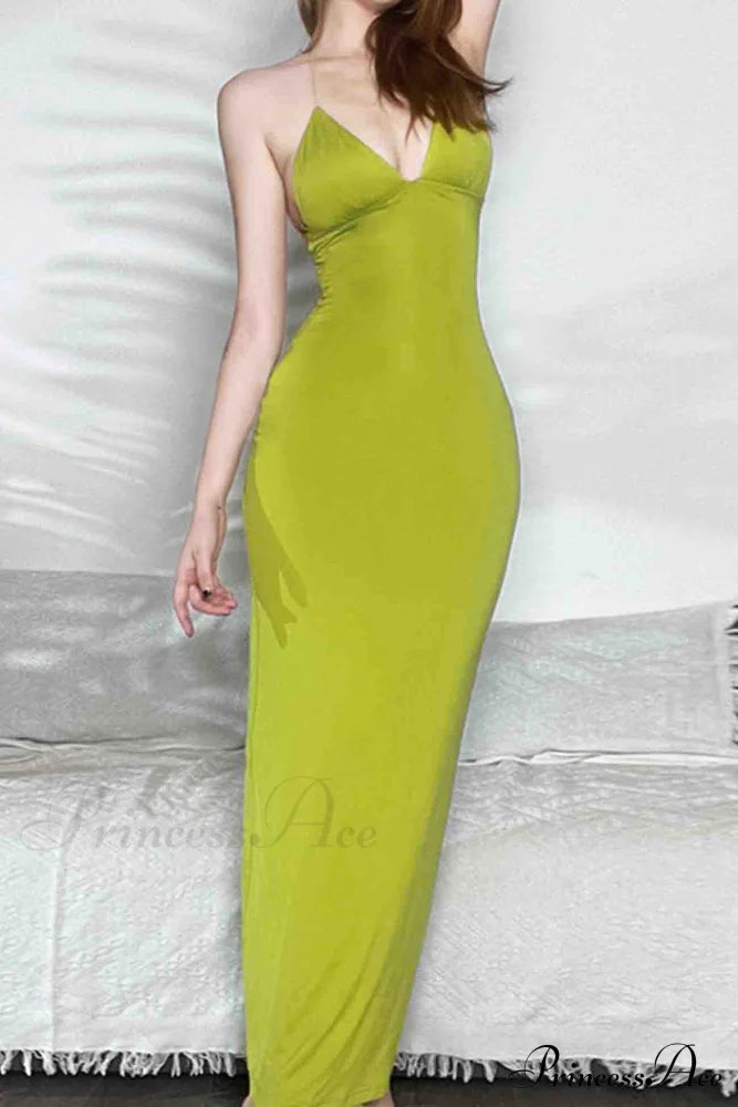 Butterfly Backless Midi Dress With Halterneck Green / L Dresses