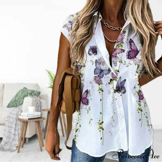 Casual Butterfly Print Blouse White Best Sellings clothes Plus Size Sale tops Topseller