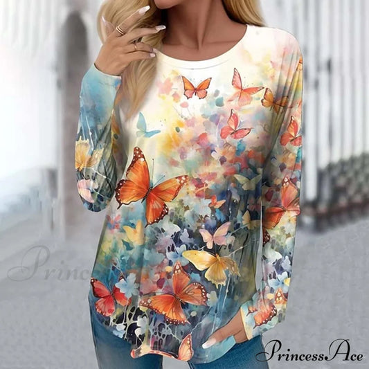 Butterfly Design Casual T-Shirt Blouses