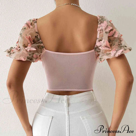 Butterfly Whispers Embroidery Charming Mesh Corset Top