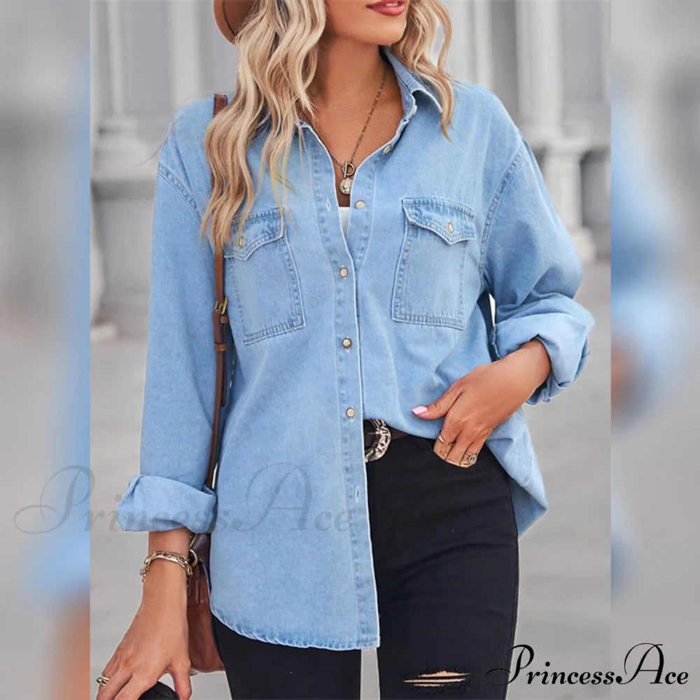 Button Arm With Blouse Long Casual Women’s Pocket