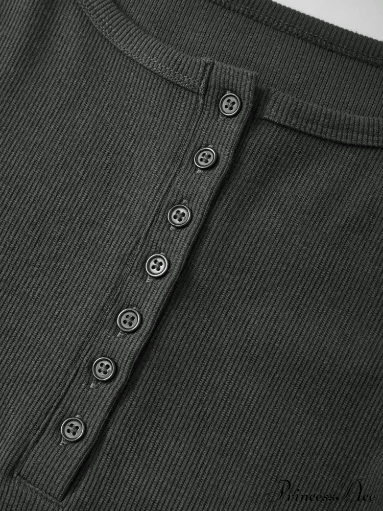 Button Distressed Graceful Denim Mini Dress Knits