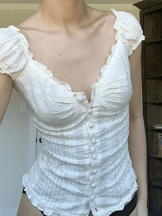 Broderie Lace White Trendy Cropped Tank Top