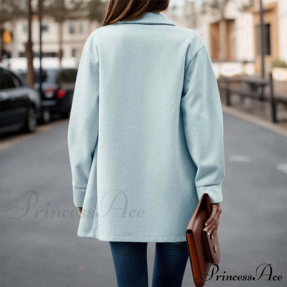 Button Down Fashion Dressy Long Sleeve Pockets Tops Mid Length Chic Stylish Elegant Fashionable