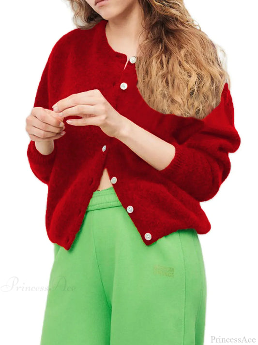 Button-Down Preppy Knit Cardigan red / S