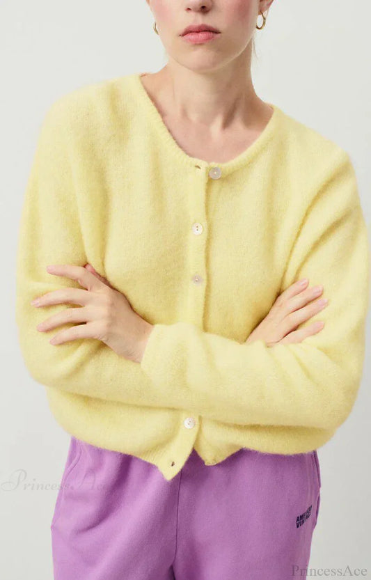 Button-Down Preppy Knit Cardigan yellow / S
