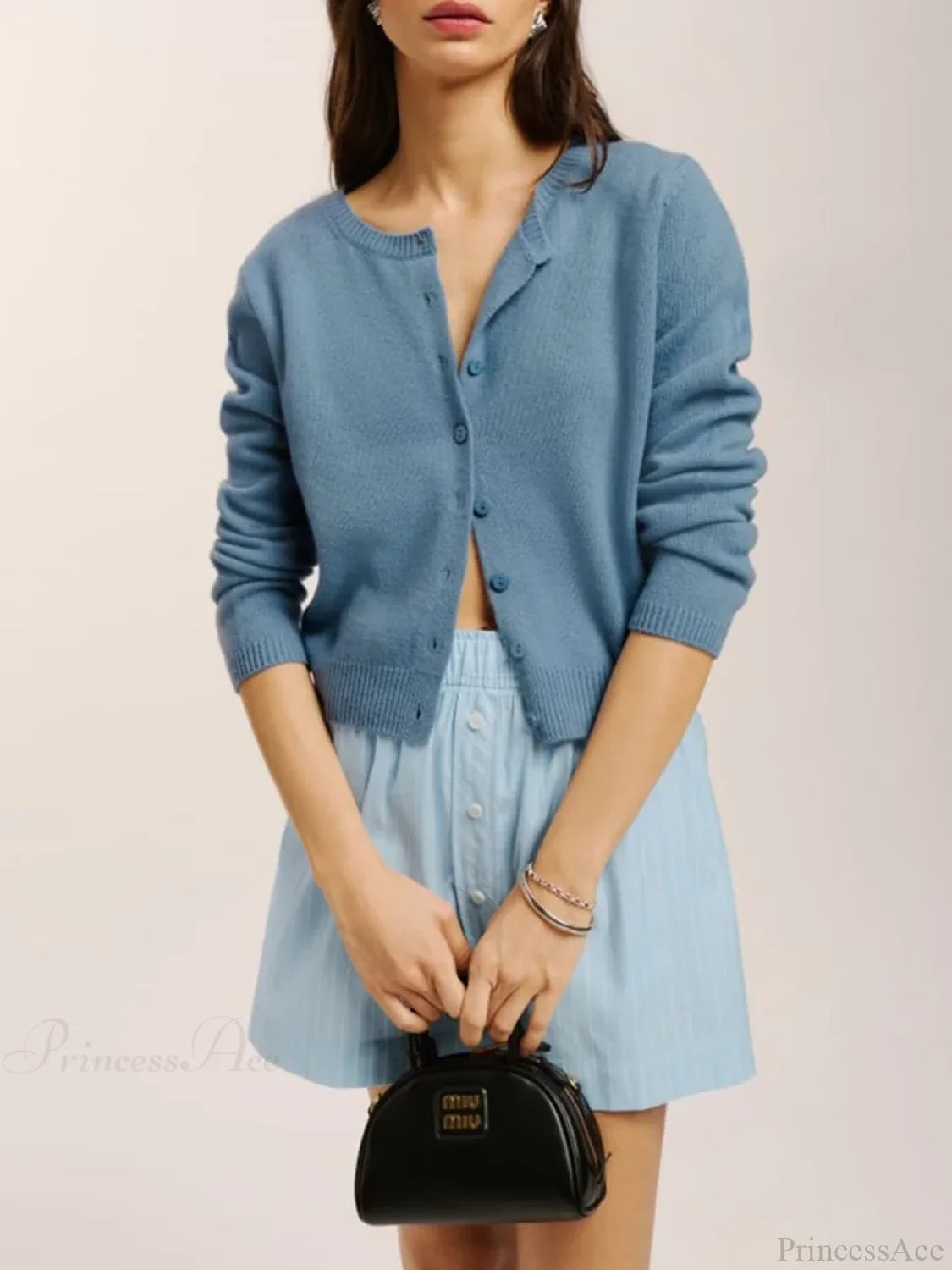 Button-Down Solid Long Sleeve Casual Soft Knit Cardigan Blue / S cardiagn-250126