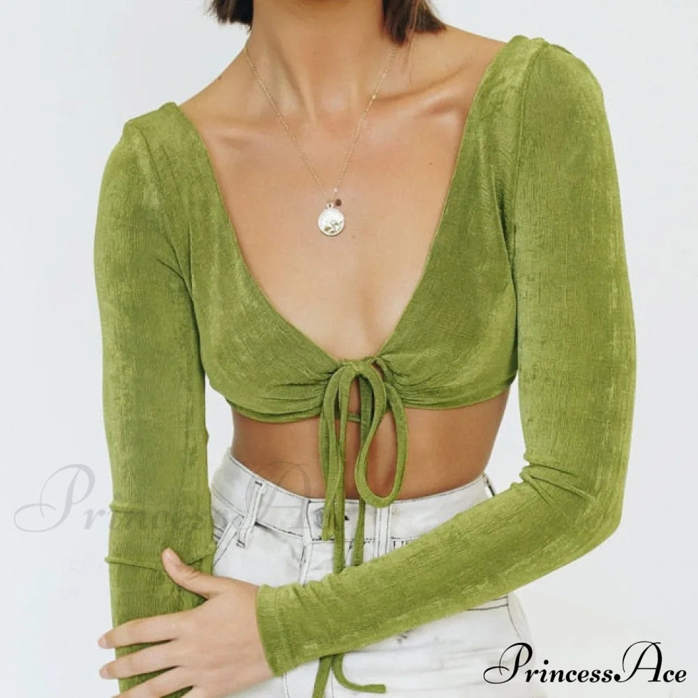 Button Up Elastic Waist Tops Light Green / S