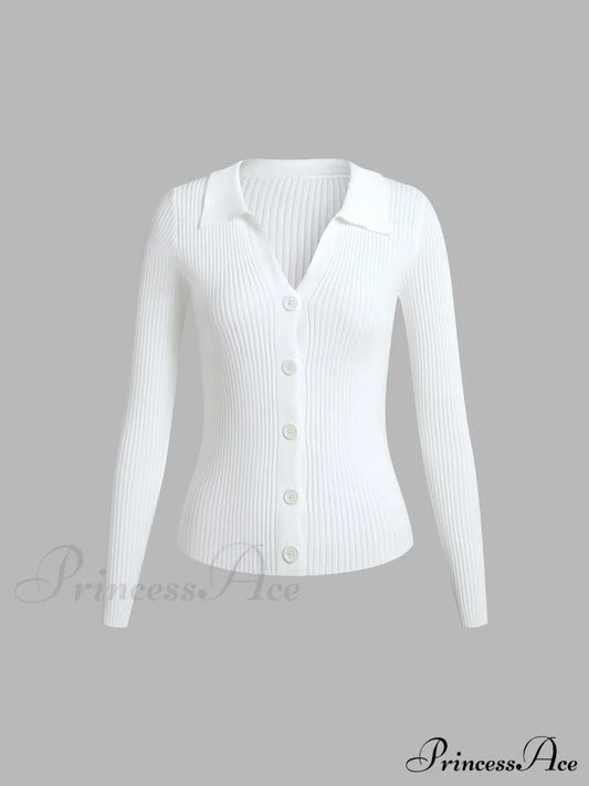 Button Up Graceful Collared Cardigan Sweaters-L