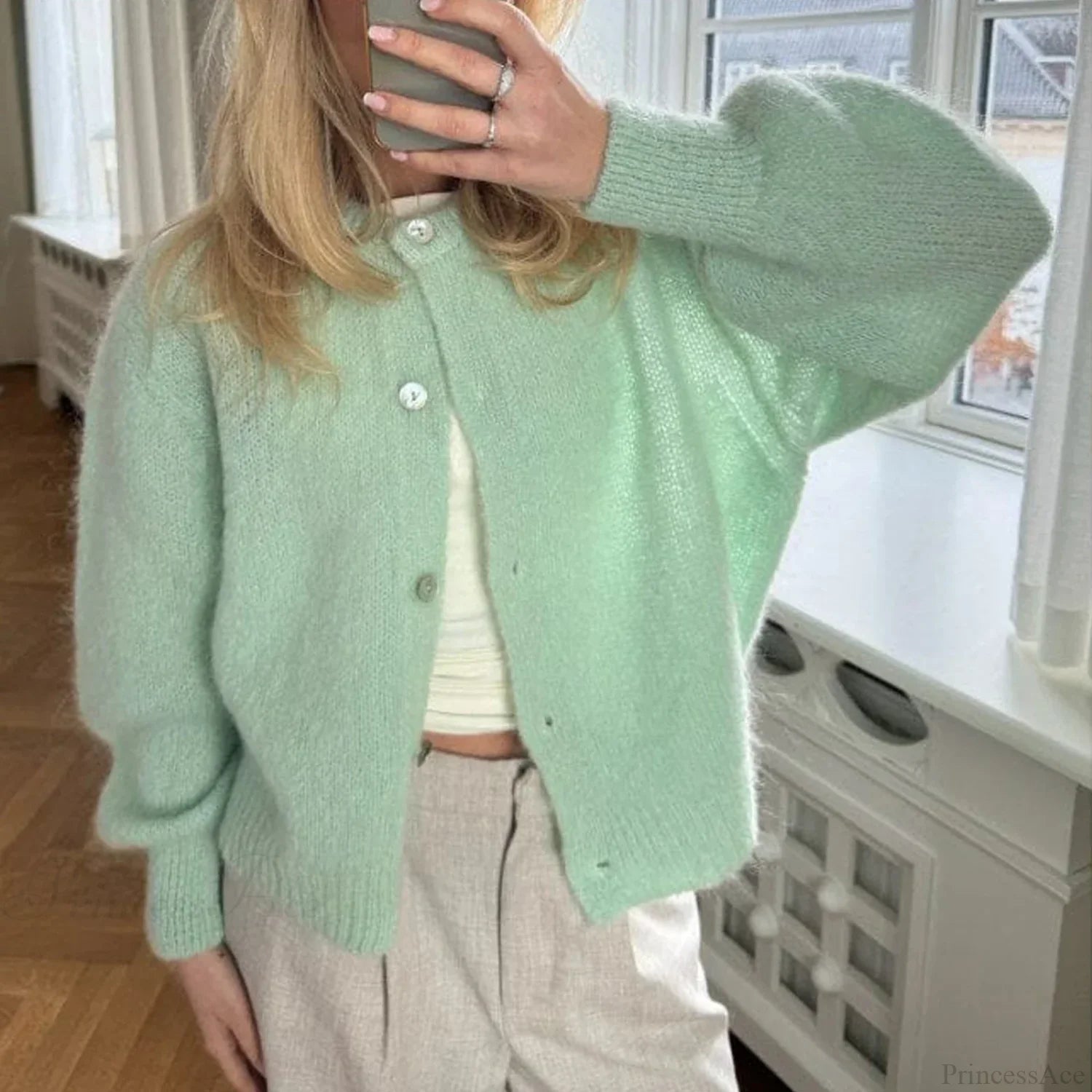 Button Up Lightweight Solid Cardigan green / S