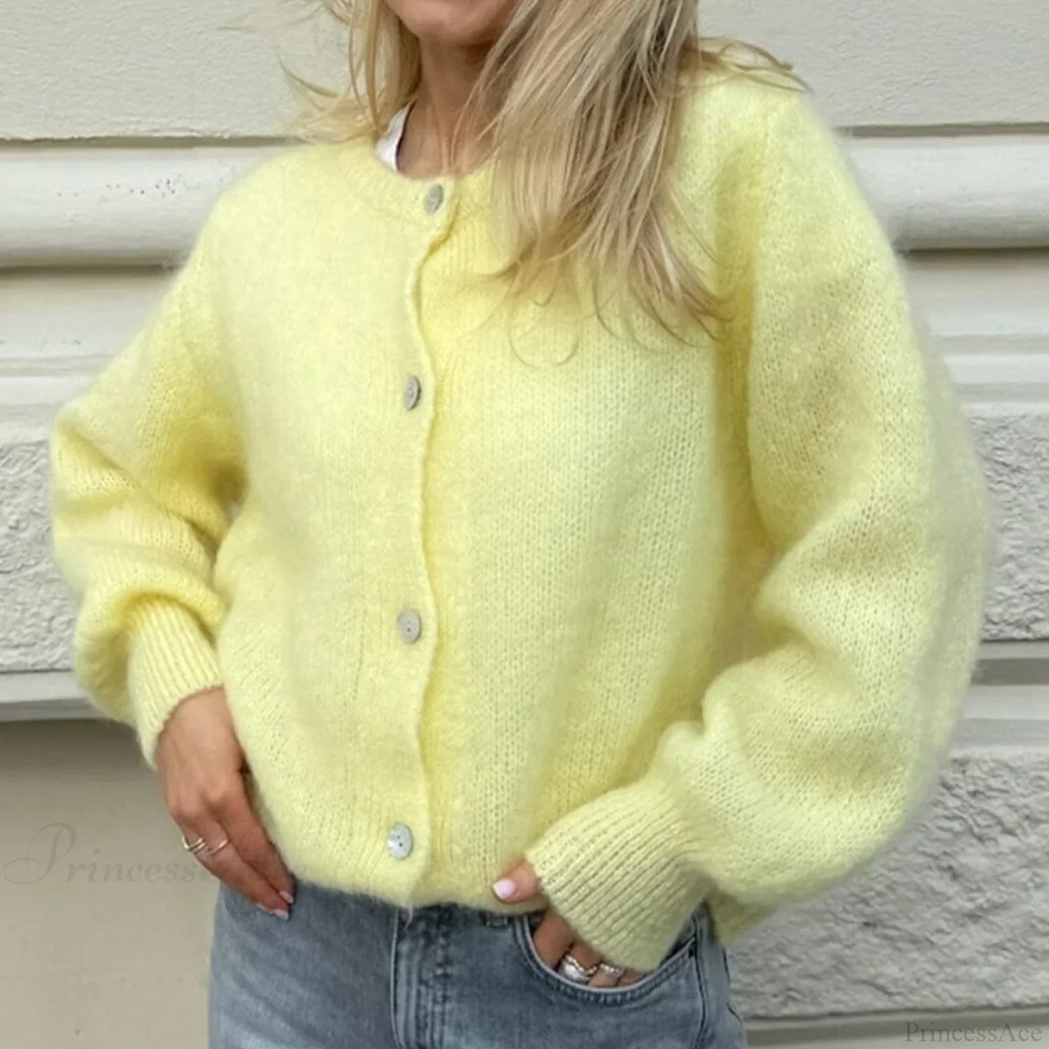 Button Up Lightweight Solid Cardigan yellow / S