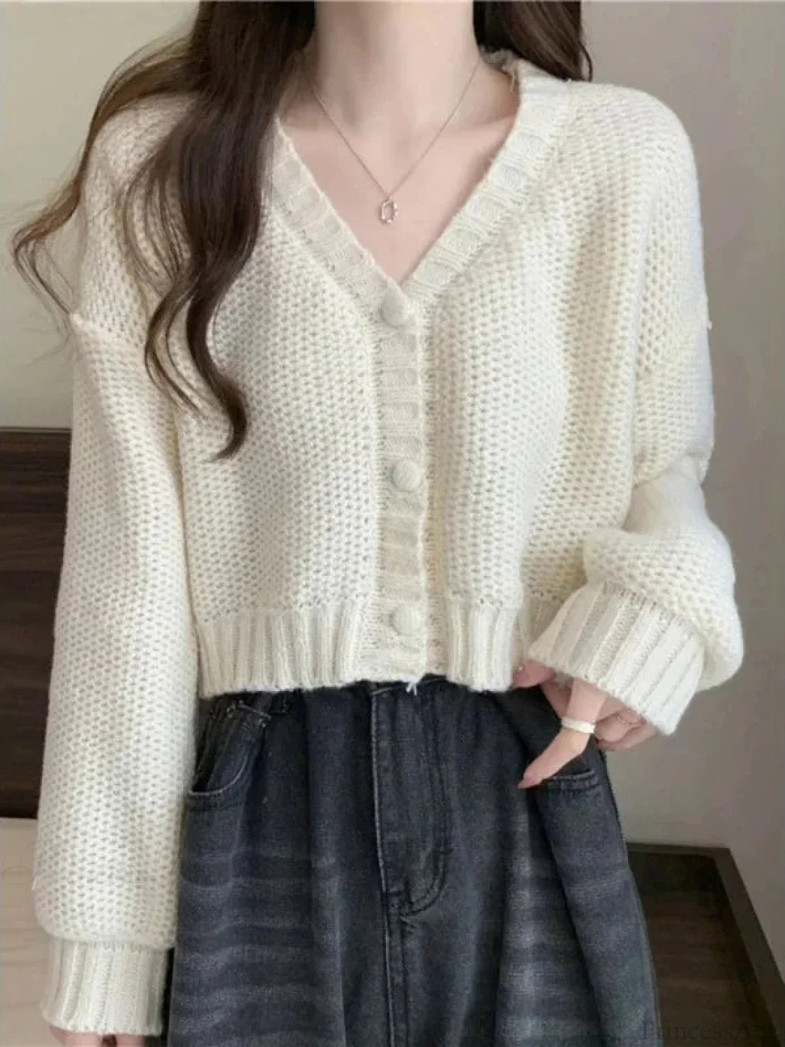 Button-Up V-Neck Sweet Casual Knit Cardigan White / One Size cardiagn-250126
