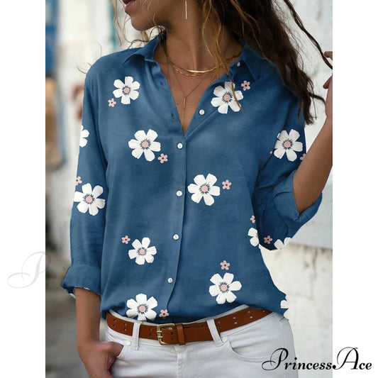 Women's Floral Button Themed Shirt Top Blue __stock:200 clothes refund_fee:1200 tops