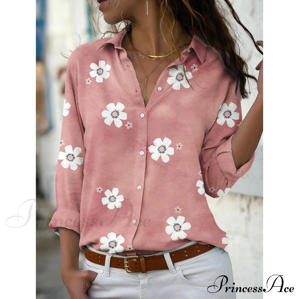 Women's Floral Button Themed Shirt Top Pink __stock:200 clothes refund_fee:1200 tops