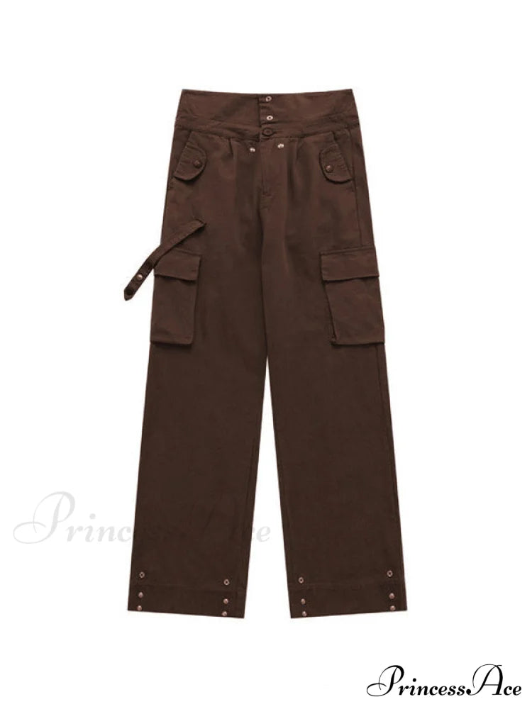 Buttoned Green Graceful Baggy Boyfriend Jeans Cargo Pants