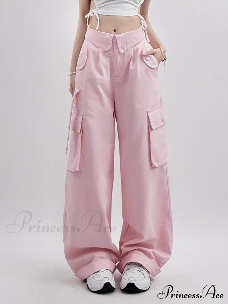 Buttoned Green Graceful Baggy Boyfriend Jeans Pink / S Cargo Pants