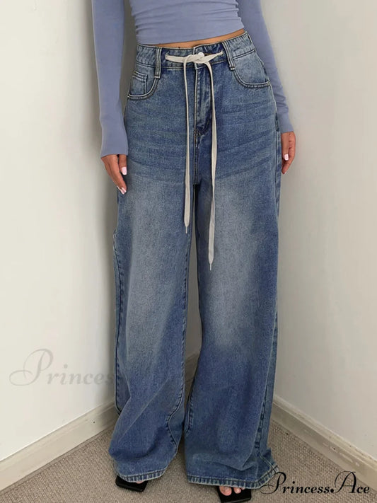 Buttoned Tied Graceful Denim Boyfriend Jeans Blue / Xs