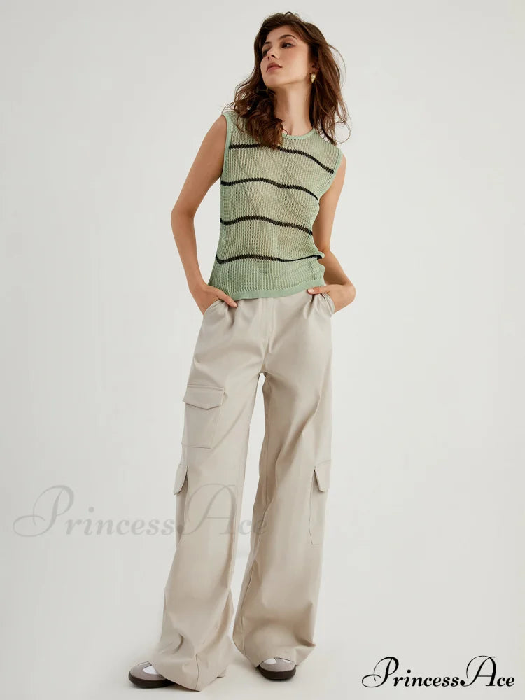 By The Garden Trendy Stripe Crochet Tank Top Tops & Camis