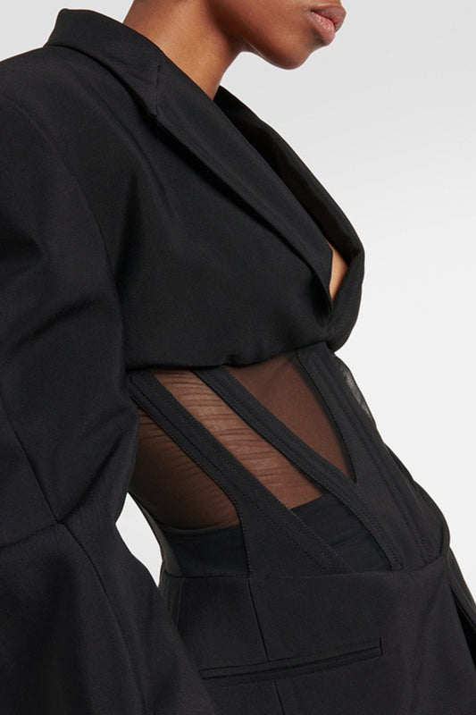 Stylish V-neck Sexy Sheer Mesh Blazer