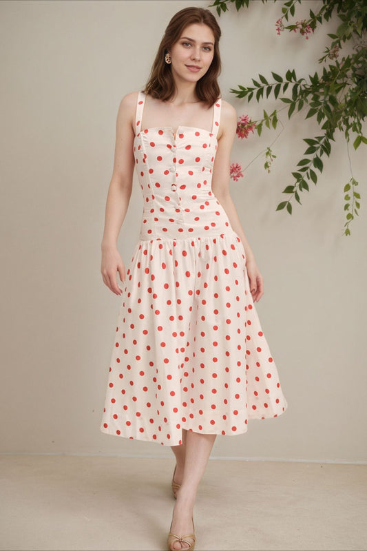 Trendy Polka Dot Cami Bodycon Maxi Dress