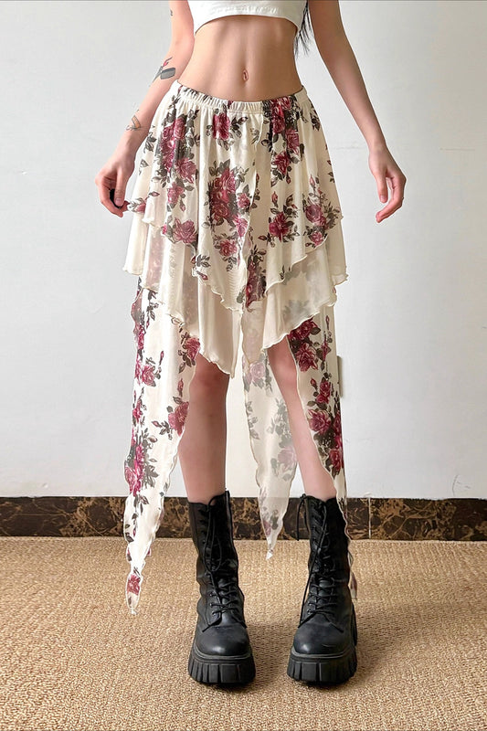 Vintage Floral Asymmetrical Skirt