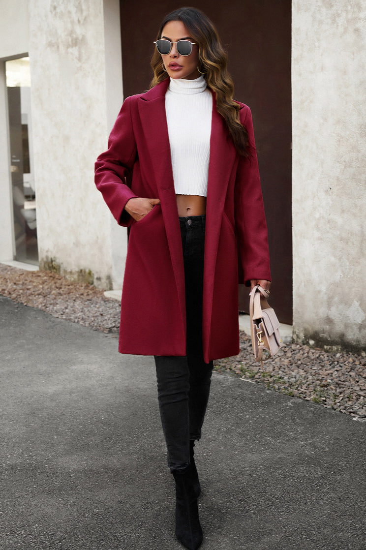 Wool Blend Solid Longline Coat coats