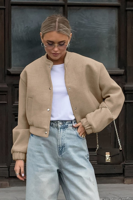 Veste à col montant en laine kaki